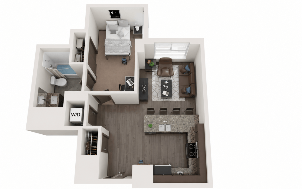 Unit 07 - 1 bedroom floorplan layout with 1 bathroom and 687 square feet